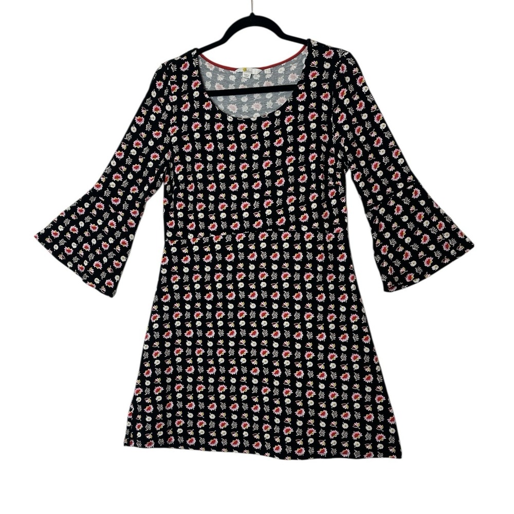 Boden Dress Womens Size 10 Floral 3/4 Flared Sleeve Brushed Knit Stretch Mini